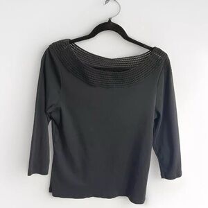 Lauren Ralph Lauren Women XL 100% cotton Long Sleeve Black top shirt hollow out